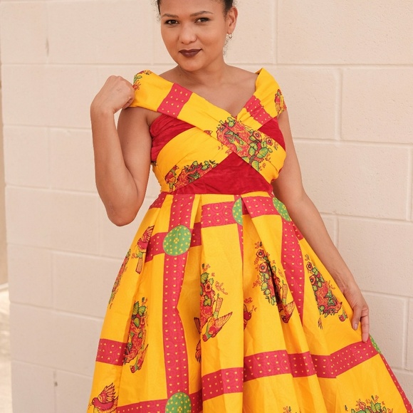 African print women dress off shoulder - Picture 2 of 7
